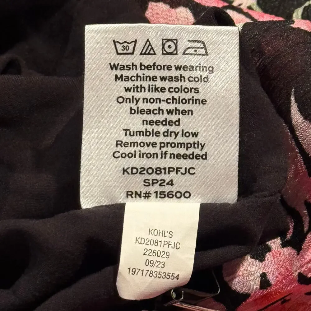 Draper James Sheer Floral Button Top Peasant Boho Cottagecore Romantic Black XL